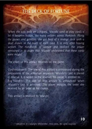 THE DECK OF FORTUNE Confrontation artefact card