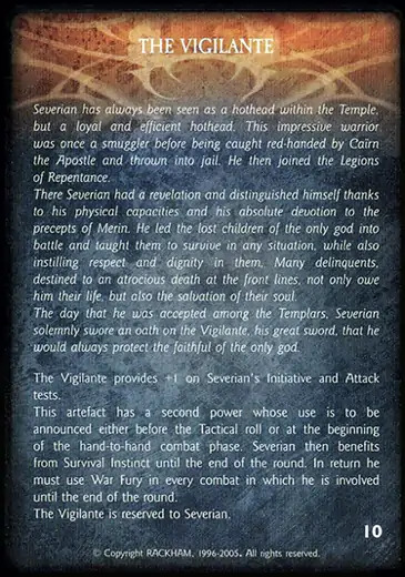 THE VIGILANTE Confrontation artefact card