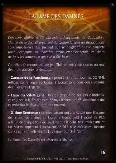 LA LAME DES DAMNES Confrontation artefact card