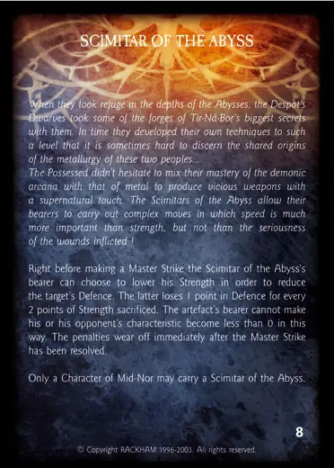 SCIMITAR OF THE ABYSS Confrontation artefact card