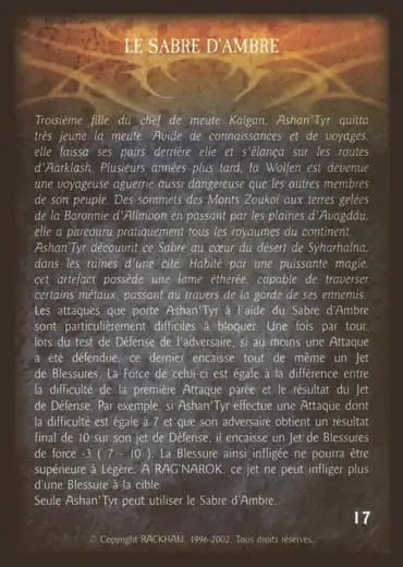 LE SABRE D'AMBRE Confrontation artefact card
