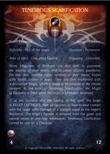 Confrontation spell card TENEBROUS SCARIFICATION